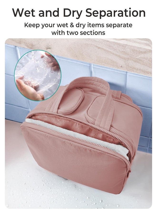BAGSMART Travel Toiletry Bag, Lightweight Large Wide-open Travel Bag for Women, Puffy Cosmetic Makeup Bag Organizer with Handle for Accessories,Essentials, Toiletries, Dark Pink - Image 4